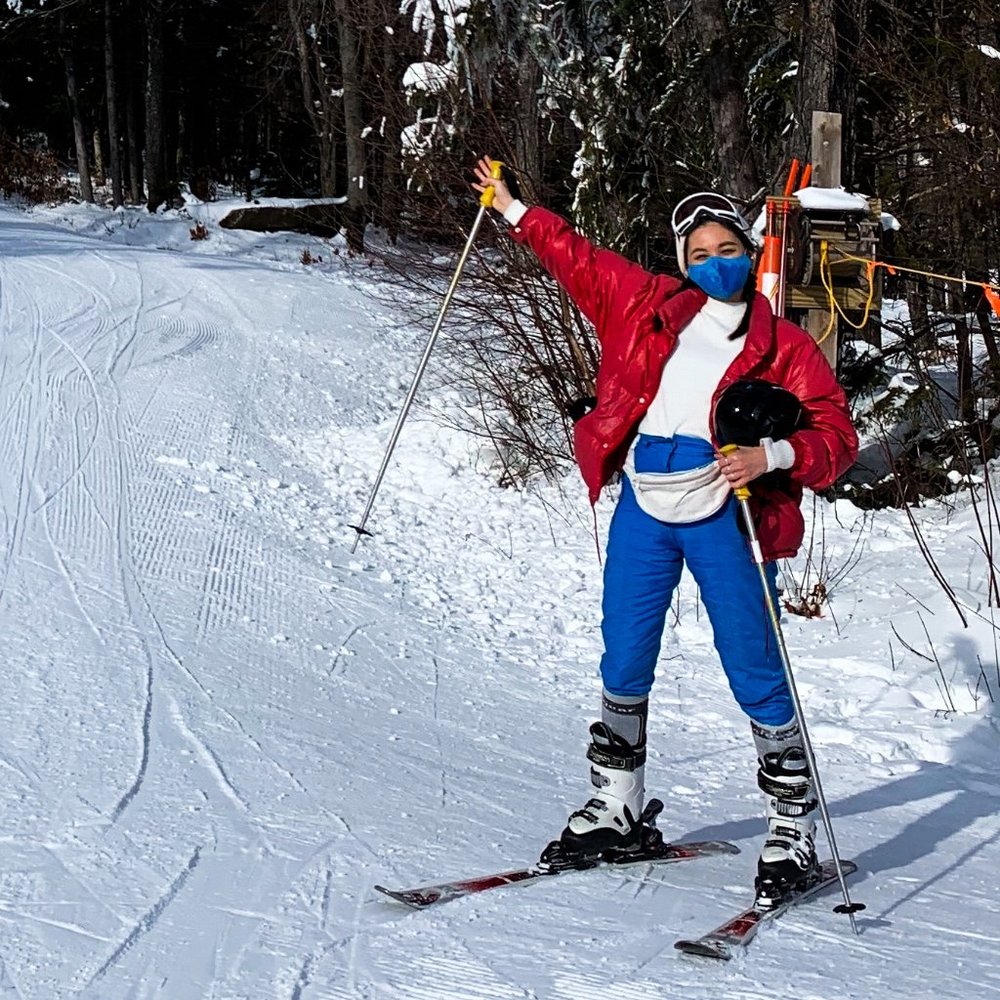 Small blue ski pants high waisted